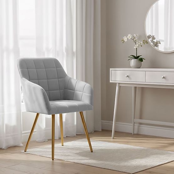 4x Chaise rembourrée avec surpiqûres carrées Grise LUXANO Pieds dorés