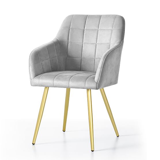4x Chaise rembourrée avec surpiqûres carrées Grise LUXANO Pieds dorés