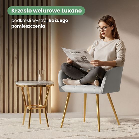 4x Chaise rembourrée avec surpiqûres carrées Grise LUXANO Pieds dorés