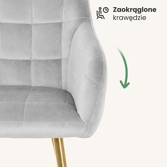 4x Chaise rembourrée avec surpiqûres carrées Grise LUXANO Pieds dorés