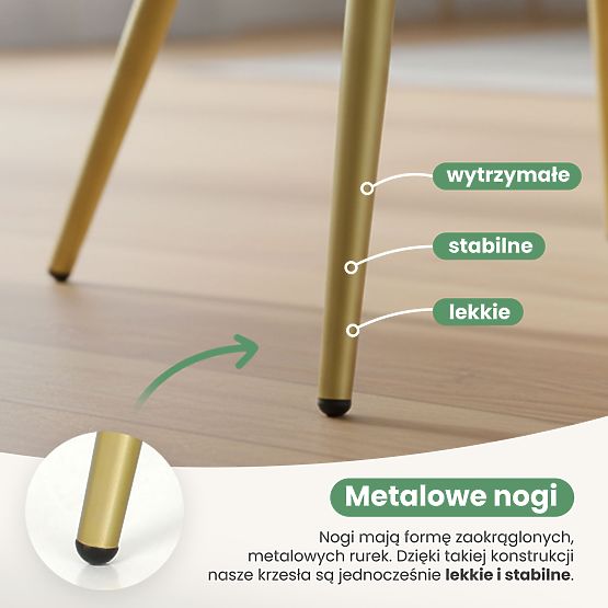 4x Chaise rembourrée avec surpiqûres carrées Grise LUXANO Pieds dorés