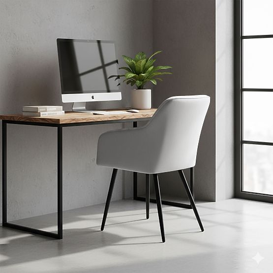 4x Chaise rembourrée avec surpiqûres carrées Grise LUXANO Pieds noirs