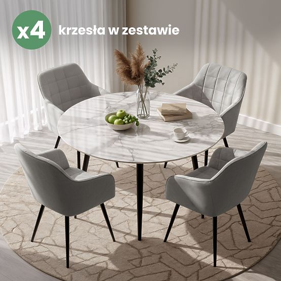 4x Chaise rembourrée avec surpiqûres carrées Grise LUXANO Pieds noirs