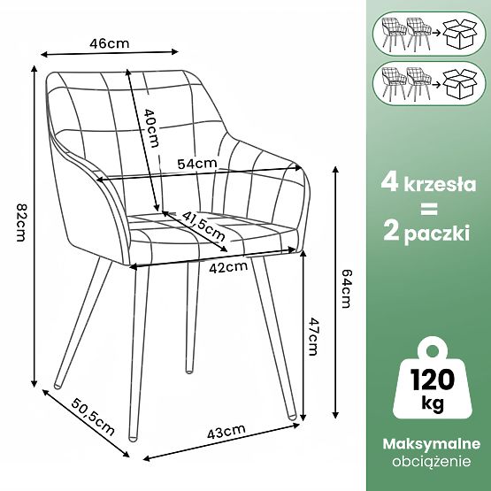 4x Chaise rembourrée avec surpiqûres carrées Grise LUXANO Pieds noirs