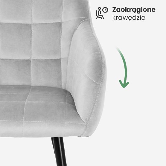 4x Chaise rembourrée avec surpiqûres carrées Grise LUXANO Pieds noirs