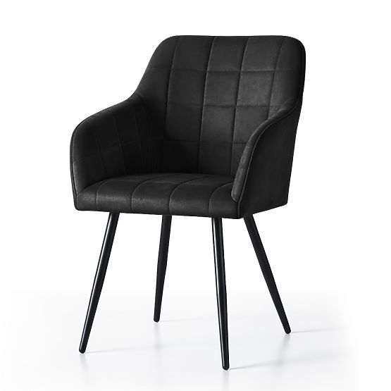 4x Chaise rembourrée avec surpiqûres carrées Noire LUXANO Pieds noirs