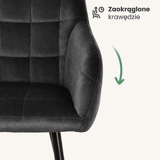 4x Chaise rembourrée avec surpiqûres carrées Noire LUXANO Pieds noirs