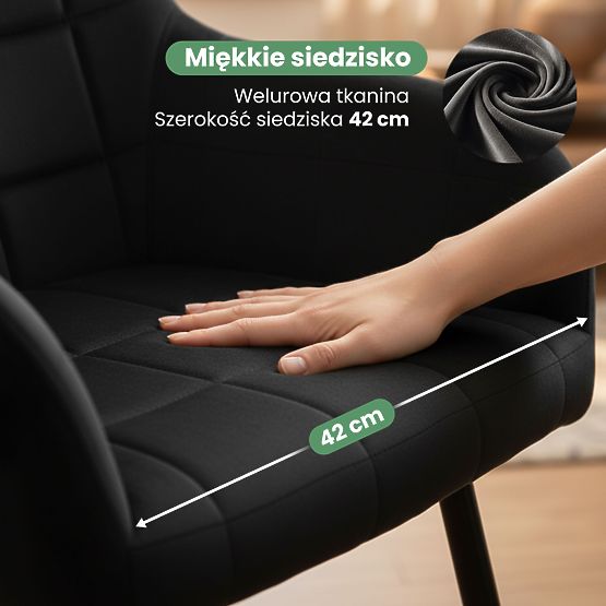 4x Chaise rembourrée avec surpiqûres carrées Noire LUXANO Pieds noirs