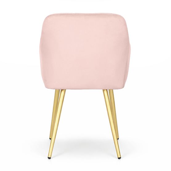 4x Chaise rembourrée avec surpiqûres carrées Rose Poudré LUXANO Pieds dorés