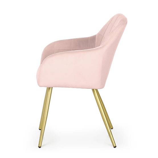 4x Chaise rembourrée avec surpiqûres carrées Rose Poudré LUXANO Pieds dorés