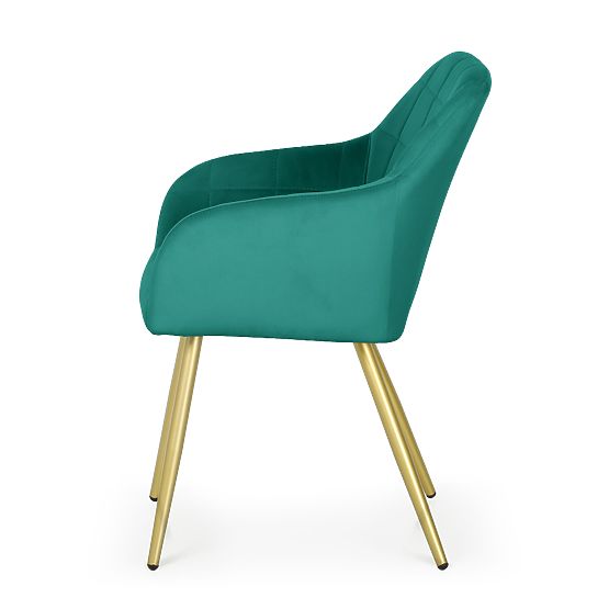 4x Chaise rembourrée avec surpiqûres carrées Vert bouteille LUXANO Pieds dorés