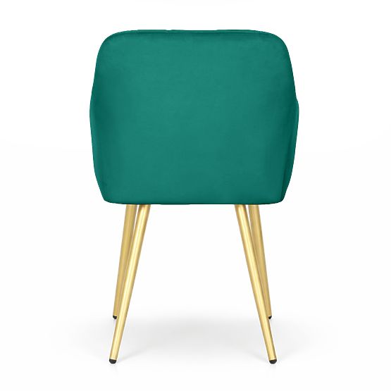 4x Chaise rembourrée avec surpiqûres carrées Vert bouteille LUXANO Pieds dorés