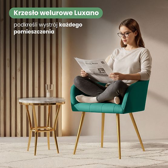 4x Chaise rembourrée avec surpiqûres carrées Vert bouteille LUXANO Pieds dorés