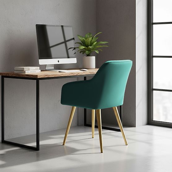 4x Chaise rembourrée avec surpiqûres carrées Vert bouteille LUXANO Pieds dorés