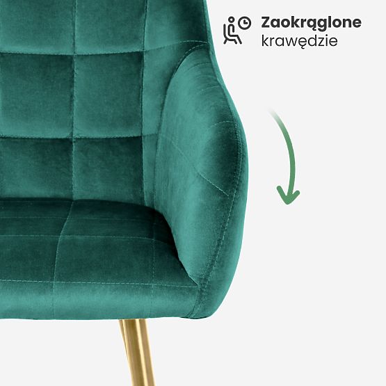 4x Chaise rembourrée avec surpiqûres carrées Vert bouteille LUXANO Pieds dorés