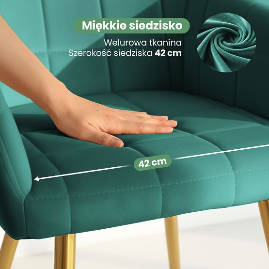 4x Chaise rembourrée avec surpiqûres carrées Vert bouteille LUXANO Pieds dorés