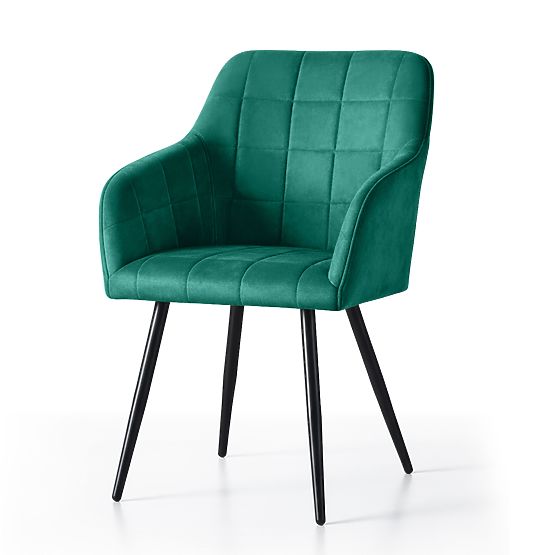 4x Chaise rembourrée avec surpiqûres carrées Vert bouteille LUXANO Pieds noirs