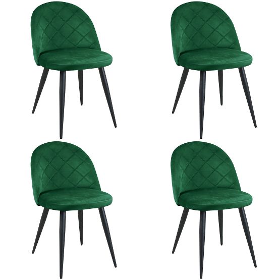 4x Chaises en Velours Rembourrées SJ.077 Vert Bouteille