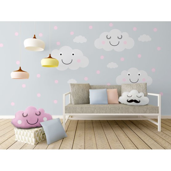 Décorations pour mur - joyeux nuages + rose polka dots