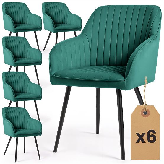 6x Chaise en Velours Capitonnée avec Surpiqûres Vert Bouteille FLORENCE Pieds Noirs
