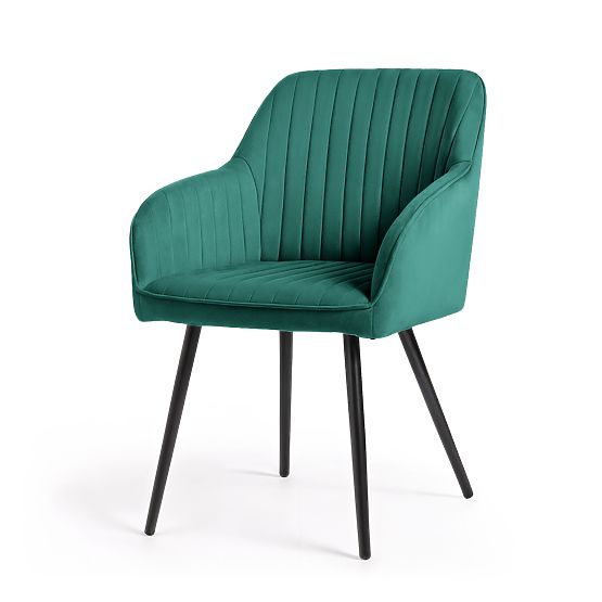 6x Chaise en Velours Capitonnée avec Surpiqûres Vert Bouteille FLORENCE Pieds Noirs