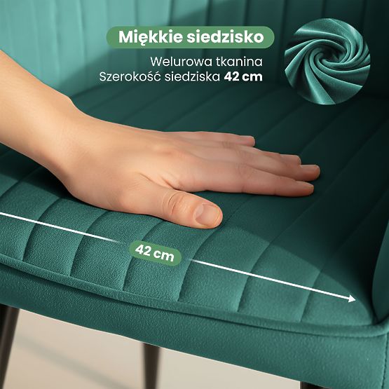 6x Chaise en Velours Capitonnée avec Surpiqûres Vert Bouteille FLORENCE Pieds Noirs