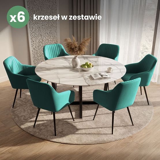 6x Chaise en Velours Capitonnée avec Surpiqûres Vert Bouteille FLORENCE Pieds Noirs