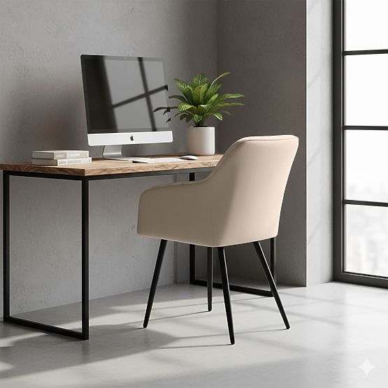 6x Chaise rembourrée avec coutures carrées Beige LUXANO Pieds noirs