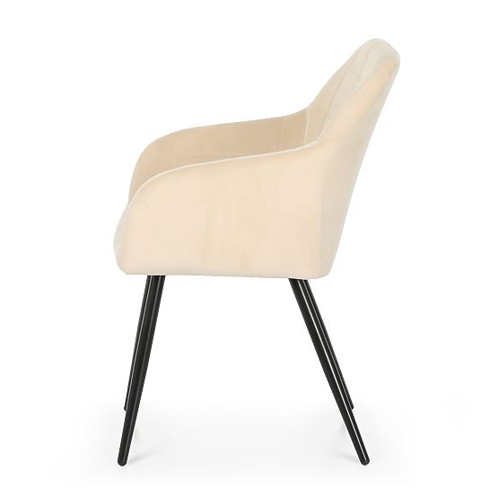 6x Chaise rembourrée avec coutures carrées Beige LUXANO Pieds noirs