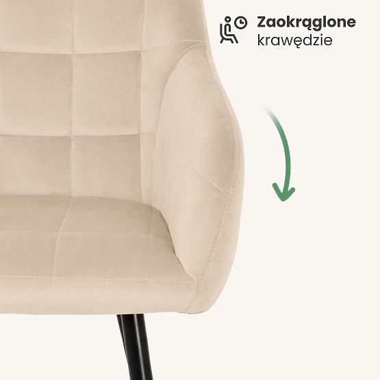 6x Chaise rembourrée avec coutures carrées Beige LUXANO Pieds noirs