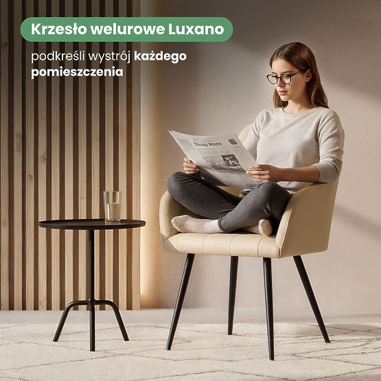 6x Chaise rembourrée avec coutures carrées Beige LUXANO Pieds noirs
