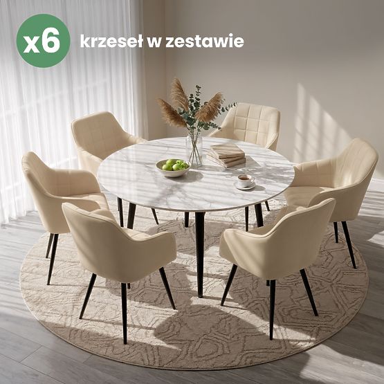 6x Chaise rembourrée avec coutures carrées Beige LUXANO Pieds noirs