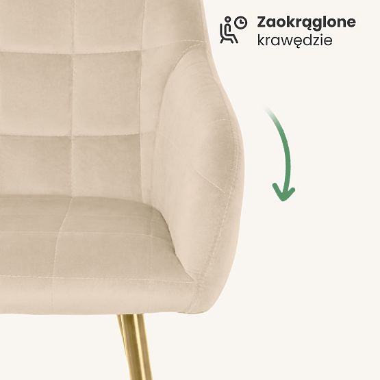 6x Chaise rembourrée avec surpiqûres carrées Beige LUXANO Pieds dorés