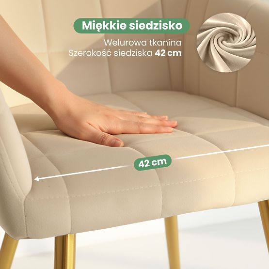 6x Chaise rembourrée avec surpiqûres carrées Beige LUXANO Pieds dorés