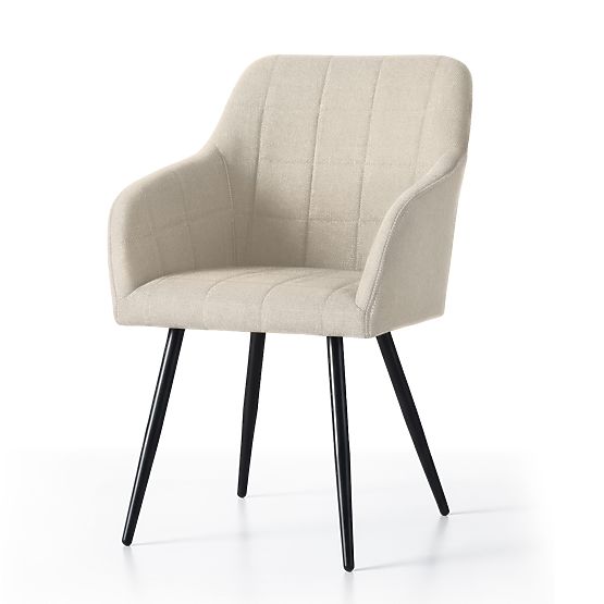 6x Chaise rembourrée avec surpiqûres carrées Beige LUXANO Pieds noirs tissu Lumos