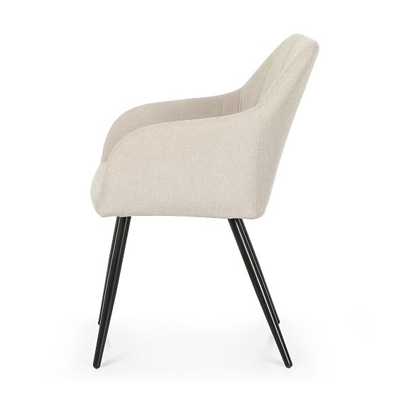 6x Chaise rembourrée avec surpiqûres carrées Beige LUXANO Pieds noirs tissu Lumos