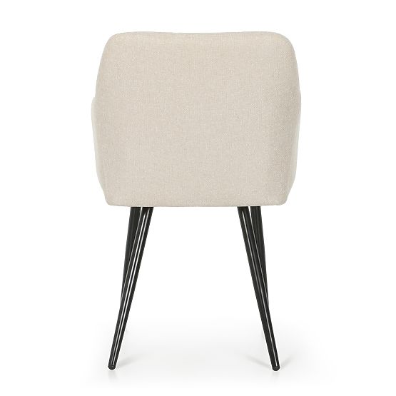 6x Chaise rembourrée avec surpiqûres carrées Beige LUXANO Pieds noirs tissu Lumos