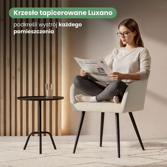 6x Chaise rembourrée avec surpiqûres carrées Beige LUXANO Pieds noirs tissu Lumos