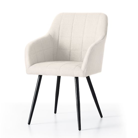 6x Chaise rembourrée avec surpiqûres carrées Crème LUXANO Pieds noirs tissu Lumos