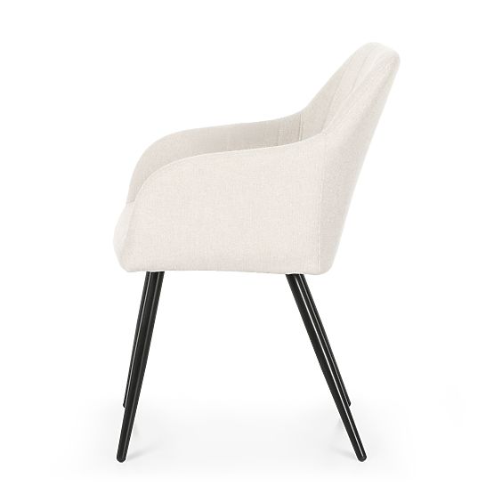 6x Chaise rembourrée avec surpiqûres carrées Crème LUXANO Pieds noirs tissu Lumos