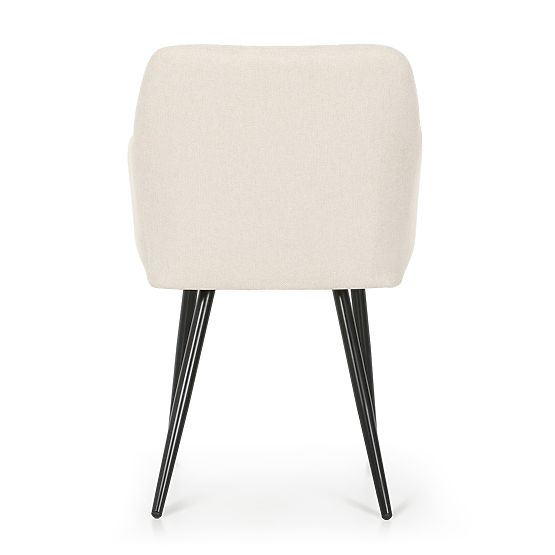 6x Chaise rembourrée avec surpiqûres carrées Crème LUXANO Pieds noirs tissu Lumos