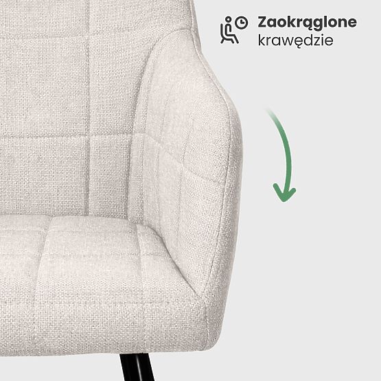 6x Chaise rembourrée avec surpiqûres carrées Crème LUXANO Pieds noirs tissu Lumos