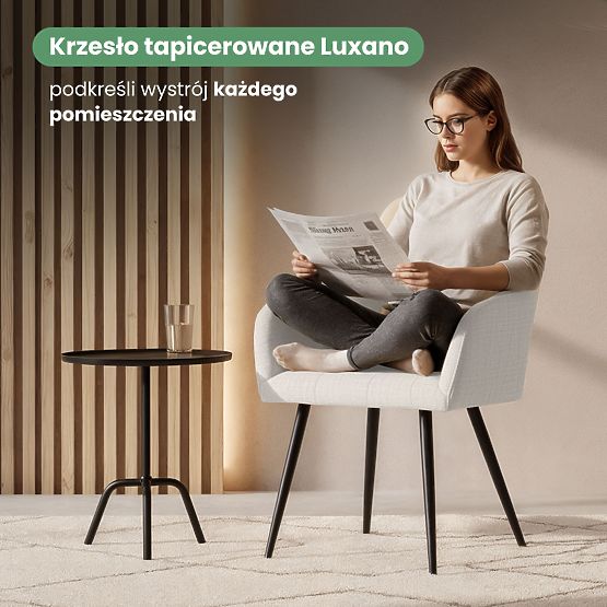 6x Chaise rembourrée avec surpiqûres carrées Crème LUXANO Pieds noirs tissu Lumos