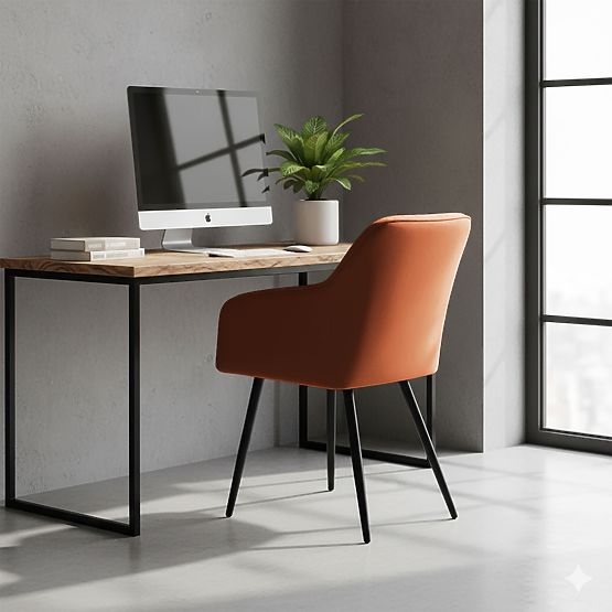 6x Chaise rembourrée avec surpiqûres carrées Cuivre LUXANO Pieds noirs