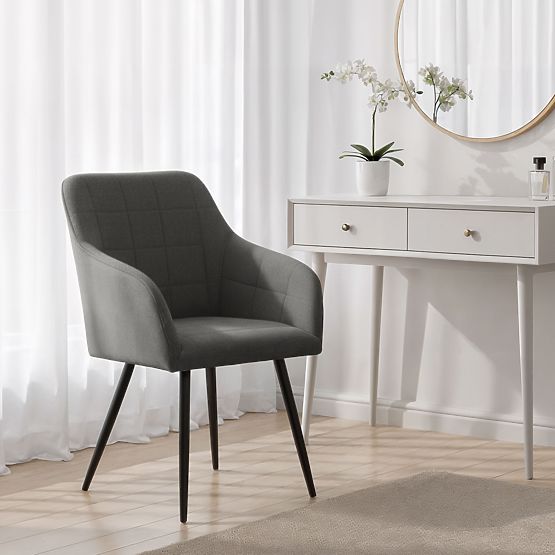 6x Chaise rembourrée avec surpiqûres carrées Graphite Foncé LUXANO Pieds Noirs tissu Lumos