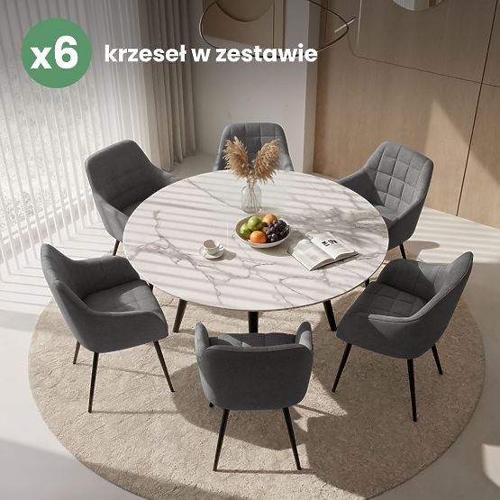 6x Chaise rembourrée avec surpiqûres carrées Graphite Foncé LUXANO Pieds Noirs tissu Lumos