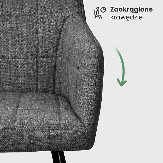 6x Chaise rembourrée avec surpiqûres carrées Graphite Foncé LUXANO Pieds Noirs tissu Lumos