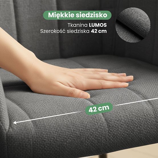 6x Chaise rembourrée avec surpiqûres carrées Graphite Foncé LUXANO Pieds Noirs tissu Lumos