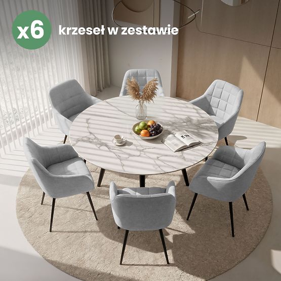 6x Chaise rembourrée avec surpiqûres carrées Gris Clair LUXANO Pieds noirs tissu Lumos