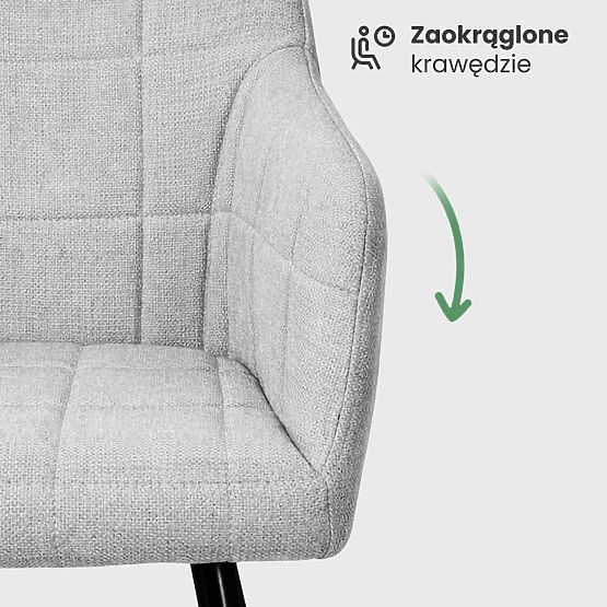 6x Chaise rembourrée avec surpiqûres carrées Gris Clair LUXANO Pieds noirs tissu Lumos